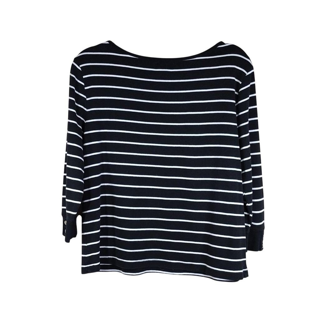 American Living Top Women’s XL Black White Striped Henley 3/4 Sleeve Cotton - Picture 2 of 8